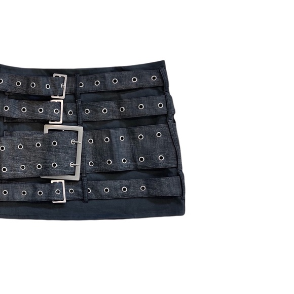 Black y2k western patchwork low waist buckle belt mini skirt - Picture 4 of 4